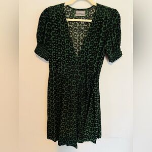 3/$20 Urban Outfitters Green & Black Floral Wrap Midi Dress Small